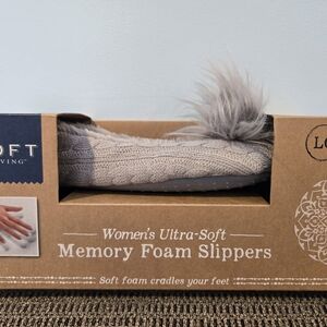 Loft Living Women Slippers Large (9-10) Ultra Soft Gray Cable Knit Sherpa Lined
